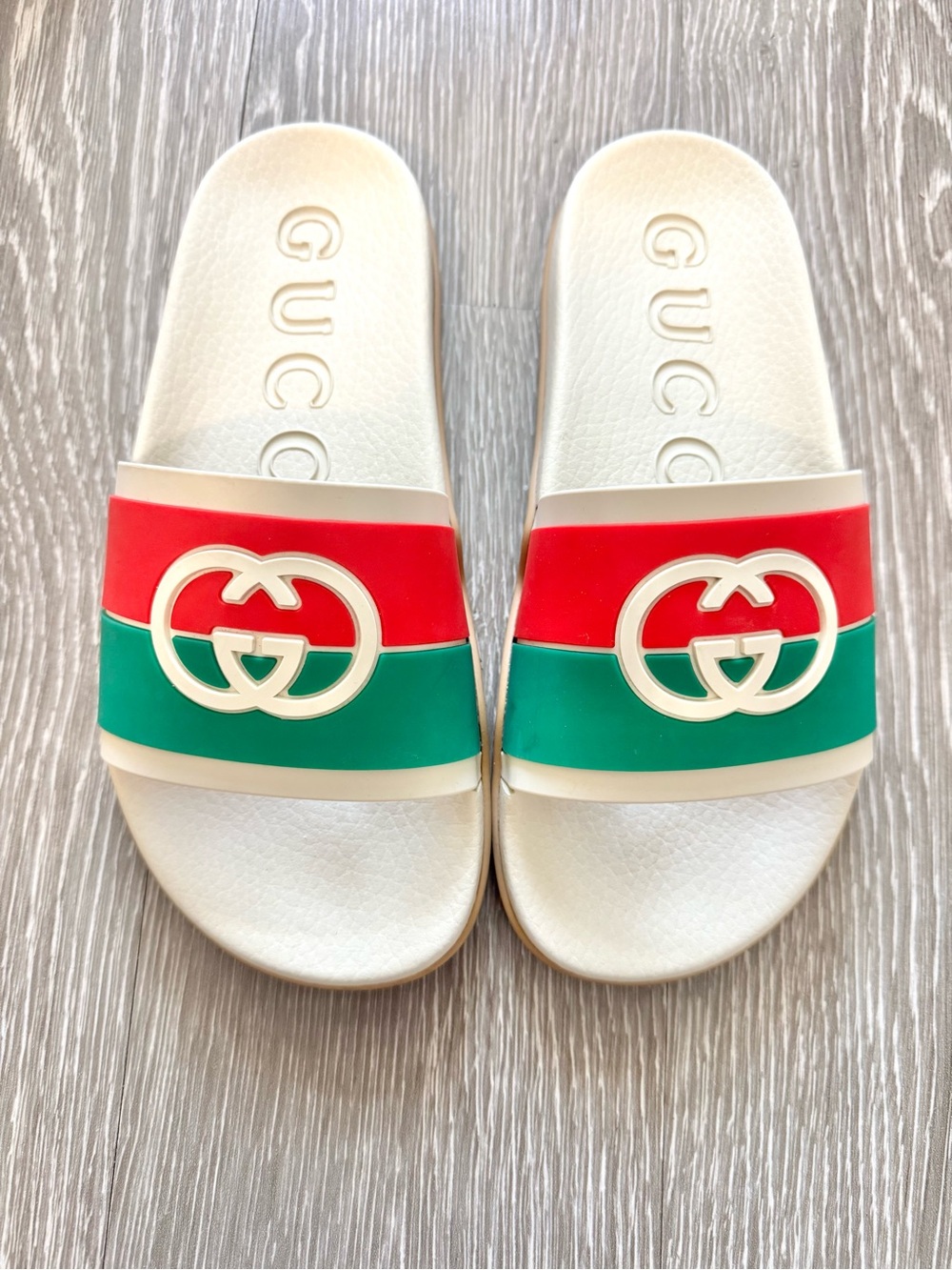 Gucci Pool Slides with Red and Green Stripes Logo
